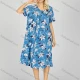 Wholesale Women's Milk Silk Allover Floral Print Button Front Crew Neck Ruched Lounge Short Sleeve Midi Night Dress 803# Blue Clothing Wholesale Market Liuhua