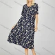 Wholesale Women's Milk Silk Butterfly Floral Print Crew Neck Lounge Short Sleeve Midi Night Dress 1006# Navy Clothing Wholesale Market Liuhua