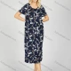 Wholesale Women's Milk Silk Floral Print Crew Neck Ruched Lounge Short Sleeve Midi Night Dress 1008# Navy Clothing Wholesale Market Liuhua