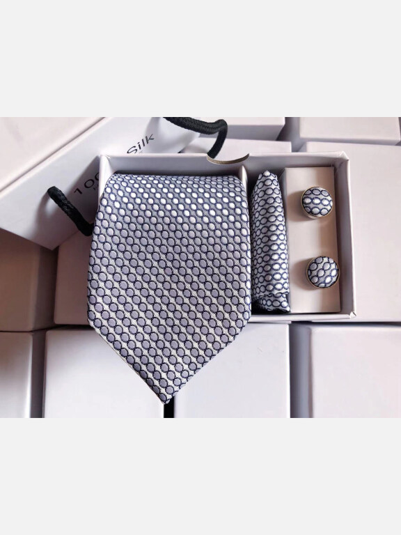 Men's Business Circle Print Tie & Pocket Square & Cufflinks Sets, Clothing Wholesale Market -LIUHUA, Accessories, Shop-By-Category