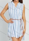 Wholesale Women' Casual Notched Neck Sleeveless Striped Print Button Front Mini Shirt Dress With Belt - Liuhuamall