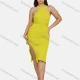 Wholesale Women's Sexy Club-wear Halter Sleeveless Split Bodycon Dress With Belt Fluorescent Yellow Clothing Wholesale Market Liuhua