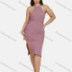 Wholesale Women's Sexy Club-wear Halter Sleeveless Split Bodycon Dress With Belt Pink Clothing Wholesale Market Liuhua