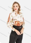 Wholesale Women's Fall Chain Print Tie Neck Long Sleeve Button Shirt - Liuhuamall