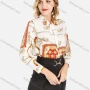Wholesale Women's Fall Chain Print Tie Neck Long Sleeve Button Shirt preview