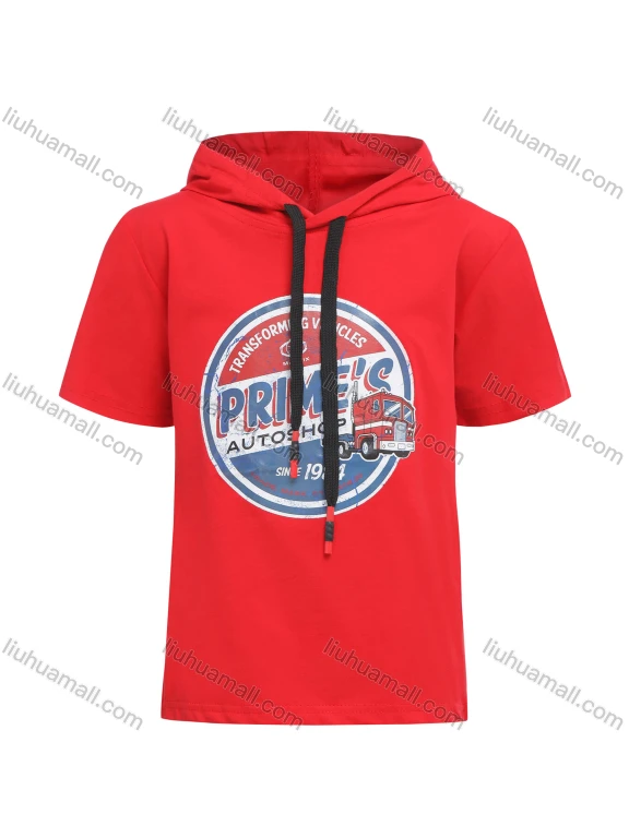 Wholesale Boy's Casual Graphic Short Sleeve Drawstring Hoodie