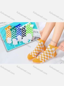Wholesale Boys Comfy Checkerboard Print Crew Ankle Socks(10 Piece of Pack), LIUHUA CLOTHING WHOLESALE