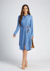 Wholesale Women's Button Front Plain Long Sleeve Knee Length Shirt Dress With Belt - Liuhuamall