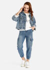 Wholesale Women's Casual Letter Embroidery Flap Pockets Ripped Button Down Distressed Crop Denim Jacket - Liuhuamall