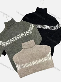 Wholesale Men's Casual Turtleneck Long Sleeve Geometric Print Knit Sweater, LIUHUA CLOTHING WHOLESALE