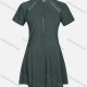 Wholesale Women's Sporty Plain Quarter Zip Short Sleeve Mock Neck Striped Trim Swimsuit 2 Piece Set 39060# Gray Clothing Wholesale Market Liuhua