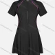 Wholesale Women's Sporty Plain Quarter Zip Short Sleeve Mock Neck Striped Trim Swimsuit 2 Piece Set 39060# Black Clothing Wholesale Market Liuhua