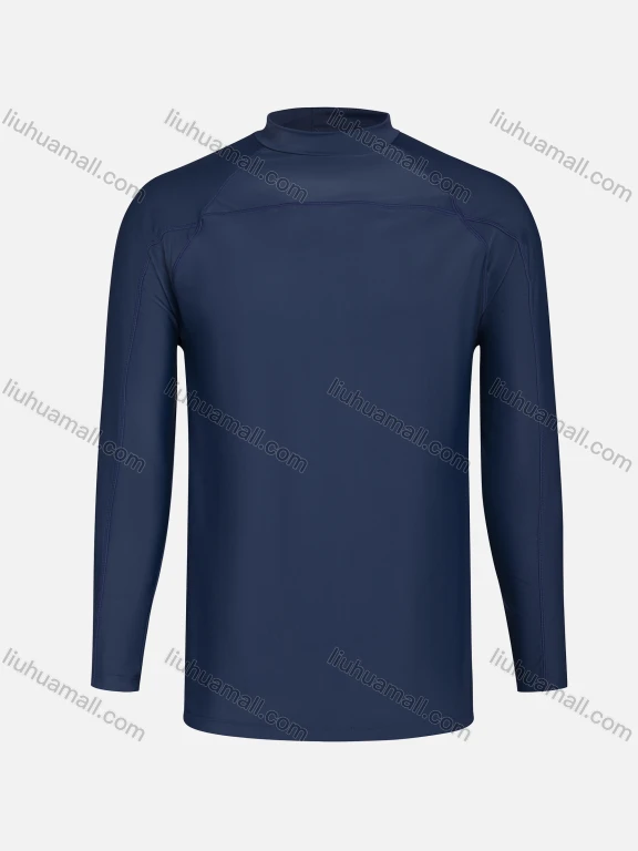 Wholesale Men's Athletic Workout Plain Mock Neck Long Sleeve T-shirt 973#