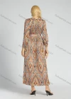 Wholesale Women's Elegant Stand Collar Long Sleeve Allover Tribal Print Pleated Maxi Dress With Belt - Liuhuamall