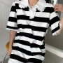 Wholesale Women's Casual Collared Button Front Lace Trim Polo Shirt Dress M930# preview