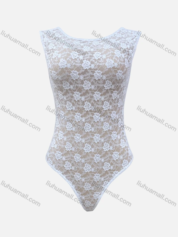 Wholesale Women's Sexy 100%Cotton Floral Print Sleeveless Sheer Lace Tank Bodysuit LT074#