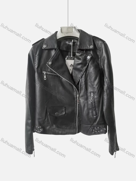 Wholesale Women's Casual Lapel Long Sleeve Zipper Plain Leather Biker Jacket