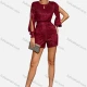 Wholesale Women's Fashion Sequin Keyhole Round Neck Cut out Long Sleeve High Waist Cocktail Rompers Crimson Clothing Wholesale Market Liuhua