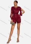 Wholesale Women's Fashion Sequin Keyhole Round Neck Cut out Long Sleeve High Waist Cocktail Rompers - Liuhuamall