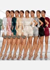 Wholesale Women's Fashion Sequin Keyhole Round Neck Cut out Long Sleeve High Waist Cocktail Rompers - Liuhuamall