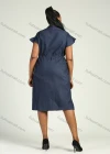 Wholesale Women's Casual Collared Short Ruffle Sleeve Button Down Belted Midi Denim Dress - Liuhuamall