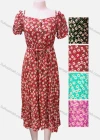 Wholesale Women's Casual Short Sleeve Floral Print Midi Dress - Liuhuamall