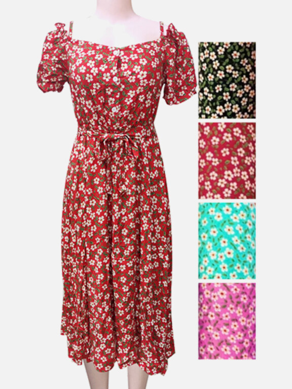 Women's Casual Short Sleeve Floral Print Midi Dress, Clothing Wholesale Market -LIUHUA, Floral%20Dress