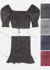 Wholesale Women's Casual Puff Sleeve Polka Dot Lace Up Crop Top & Skirt Set - Liuhuamall