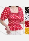 Wholesale Women's Casual Square Neck Puff Sleeve Polka Dot Peplum Top - Liuhuamall