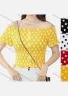 Wholesale Women's Casual Off Shoulder Puff Sleeve Polka Dot Peplum Top - Liuhuamall