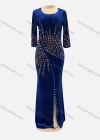Wholesale Women's Elegant Rhinestone Beaded Velvet Slit Front 3/4 Sleeve Bodycon Maxi Dress - Liuhuamall