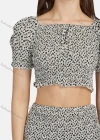 Wholesale Women's Casual Bateau Neck Tie Front Short Sleeve Floral Crop Top 2-piece Set 28296# - Liuhuamall