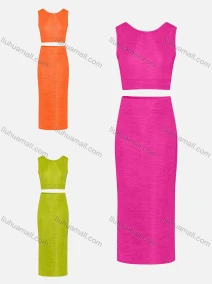 Wholesale Women's Sexy Plain Crop Backless Tie Back Tank Top 2-piece Set 313#, LIUHUA CLOTHING WHOLESALE