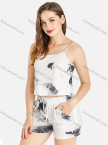 Wholesale Women's Tie Dye Spaghetti Strap Sleepwear 2 Piece Pajama Set, LIUHUA CLOTHING WHOLESALE