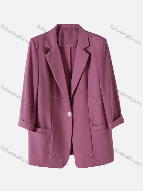 Wholesale Women's Plain Lapel 3/4 Sleeve One Button Patch Pockets Suit Jacket SN0281#