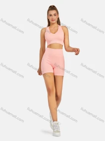 Wholesale Women's Athletic Plain Ribbed Racerback Bralette & High Waist Biker Short 2 Piece Sports Yoga Set SP170#, LIUHUA CLOTHING WHOLESALE