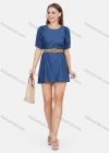 Wholesale Women's Casual High Waist Round Neck Puff Sleeve Demin Mini Dress With Belt - Liuhuamall