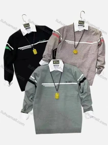 Wholesale Men's Casual Crew Neck Long Sleeve Striped Letter Print Knit Sweaters, LIUHUA CLOTHING WHOLESALE