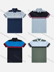 Wholesale Men's Casual Short Sleeve Button Front Striped Colorblock Polo Shirts, LIUHUA CLOTHING WHOLESALE