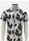 Wholesale Men's Casual Allover Leaf Print Button Down Collared Short Sleeve Shirt - Liuhuamall