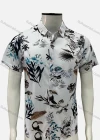 Wholesale Men's Casual Allover Plants Print Button Down Collared Short Sleeve Shirt - Liuhuamall
