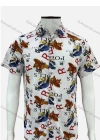 Wholesale Men's Casual Allover Butterfly Letter Print Button Down Collared Short Sleeve Shirt - Liuhuamall