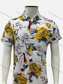 Wholesale Men's Casual Allover Floral Print Button Down Collared Short Sleeve Shirt, LIUHUA CLOTHING WHOLESALE