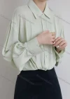 Wholesale Women's Casual Collared Long Sleeve Twist Hem Button Down Drop Shoulder Plain Shirts 241441# - Liuhuamall