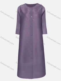 Wholesale Women's Elegant Crew Neck 3/4 Sleeve Pearl Decor Button Down Dress 22013#, LIUHUA CLOTHING WHOLESALE