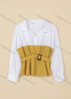 Wholesale Women's Causal Long Sleeve Patchwork Blouse With Belt - Liuhuamall