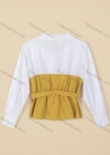 Wholesale Women's Causal Long Sleeve Patchwork Blouse With Belt - Liuhuamall