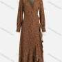 Wholesale Women's Casual Dalmatian Print Wrap V Neck Ruffle Trim Lace Up Long Sleeve Midi Dress 3301X# preview