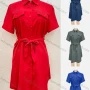 Wholesale Women's Collared Button Down Short Sleeve Plain Shirt Dress With Belt preview