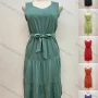 Wholesale Women's Casual Round Neck Sleeveless Lace Up Layered Ruffle Hem Midi Dress preview